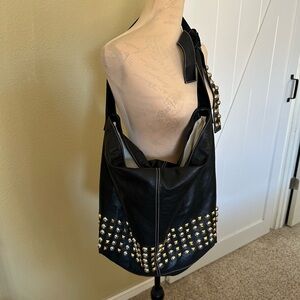 Studded Black Leather Shoulder Bag